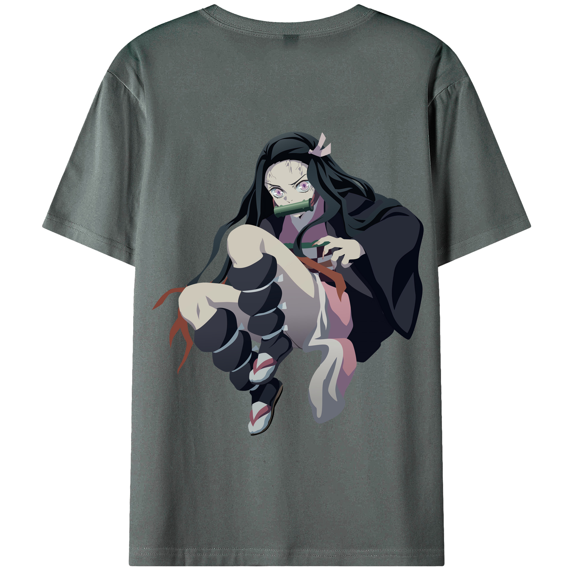 （画像用） 鬼滅の刃（きめつのやいば）竈門 禰󠄀豆子／かまど ねずこ Kamado Nezuko 綿100％半袖Tシャツ（背面プリント）